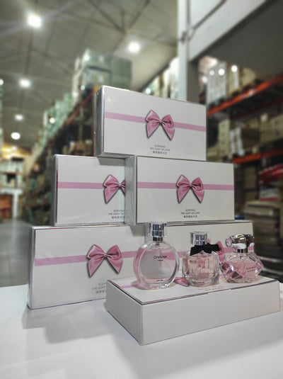 Conjuntos de 3 fragancias para mujer caja rosa (no réplica)
